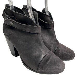 Rag & Bone boots 38.5 Harrow ankle booties black gray suede block high heel